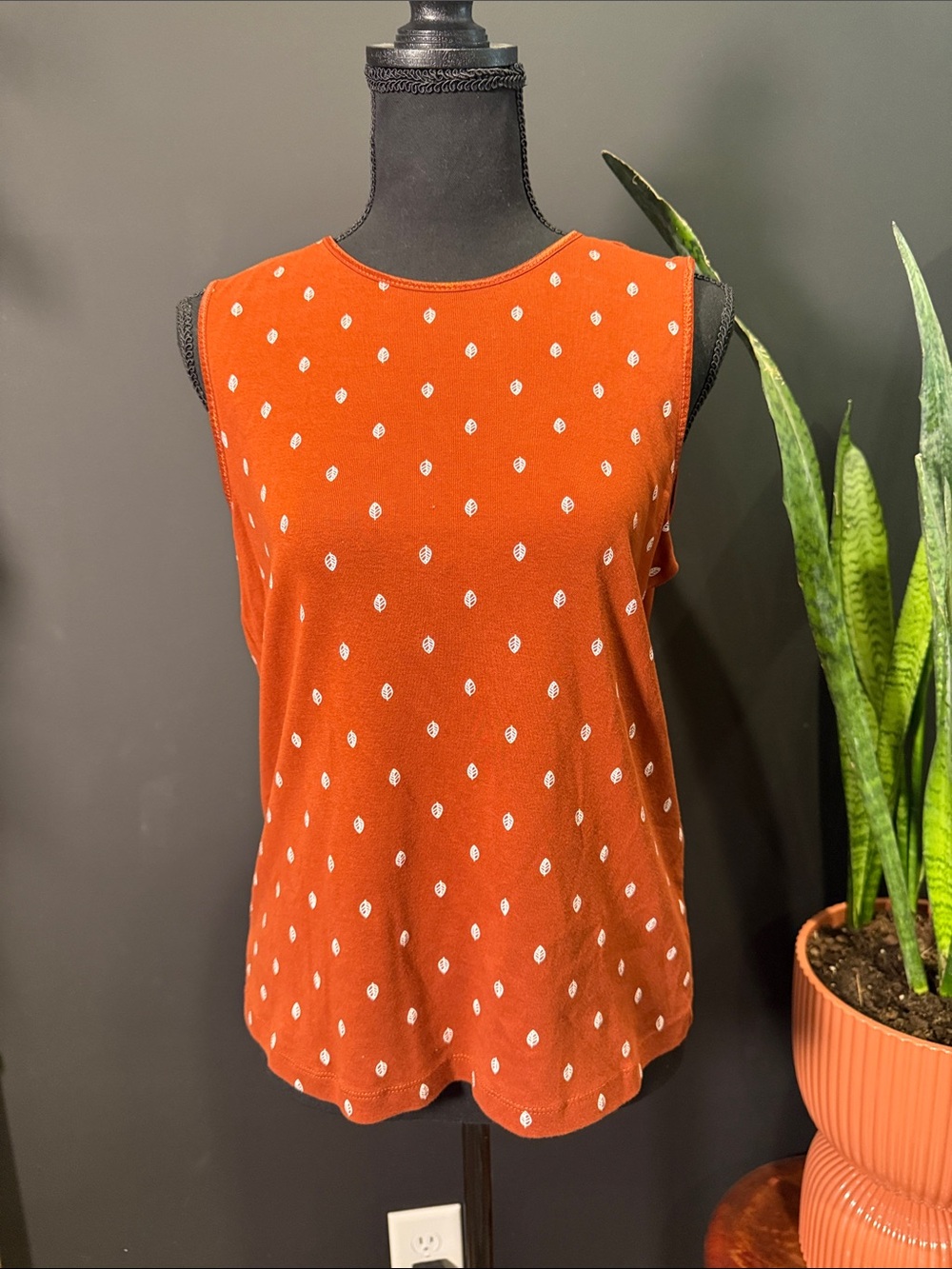 Christopher & Banks Rust Sleeveless Dot-Print Top